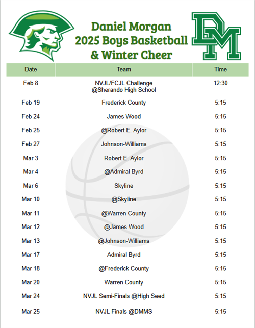 DMMS Basketball & Cheer Schedule 2025